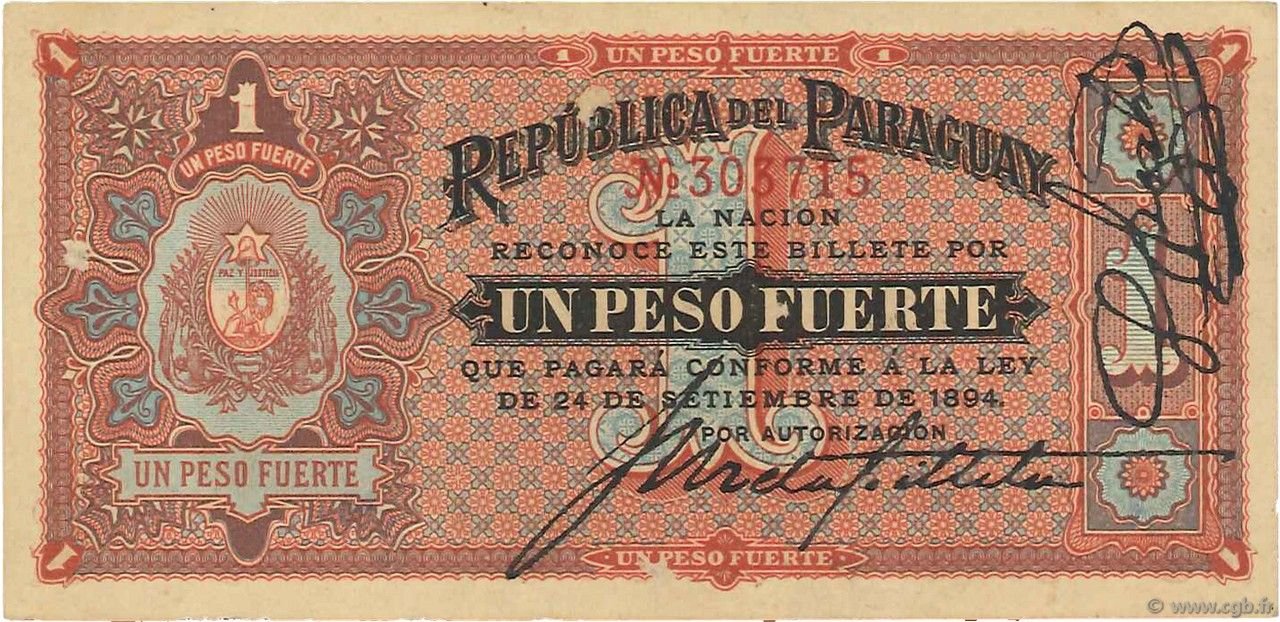 1 Peso, Paraguay, 1894 (Pick 88)