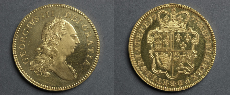 Five Guineas: George III (obverse); Shield of Arms (reverse), 1777 (Cleveland Museum of Art 1969.211)