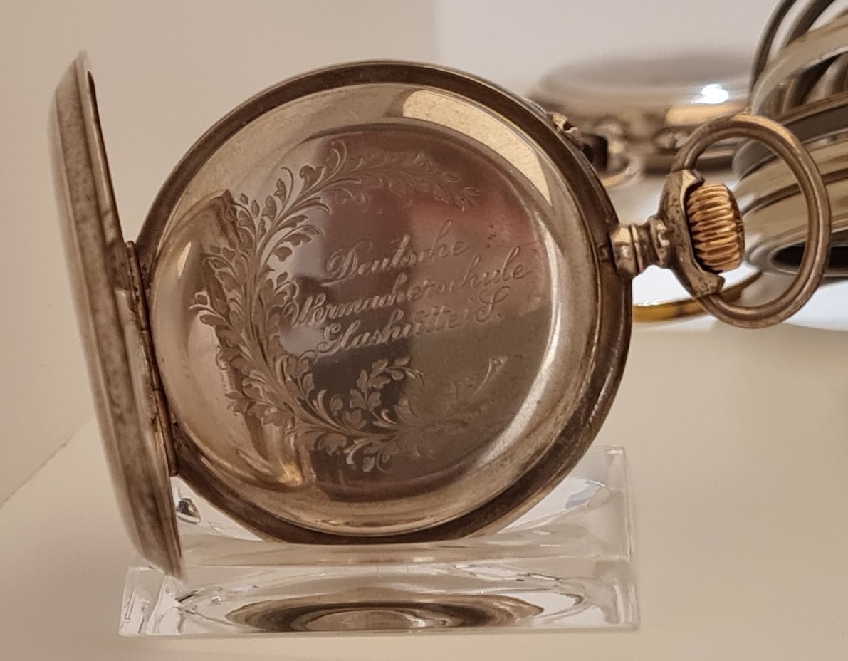 Curt Riedel silver men's pocket watch, Deutsche Uhrmacherschule Glashütte, 1897–1899