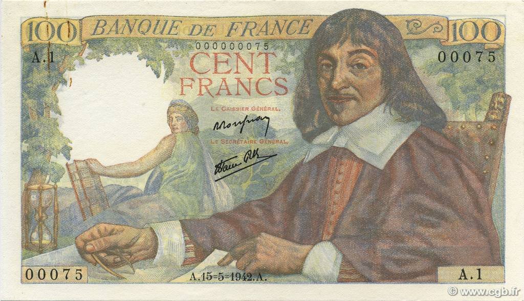 Obverse of 100 Francs (1942–1944), Pick 101