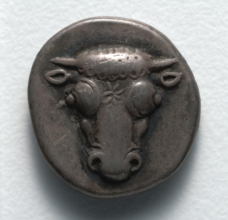 Hemidrachm: Bull's Head (obverse), c. 485–480 BCE (Cleveland Museum of Art 1916.983.a)