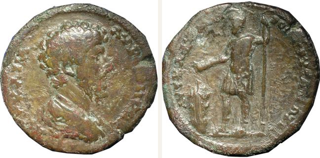 Pautalia, Marc Aurel, bronze coin — Emperor standing left (CN type 13501)