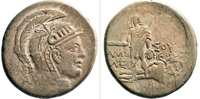 Amisos, bronze coin — Perseus standing facing holding Medusa‘s head and harpa (CN type 22754)