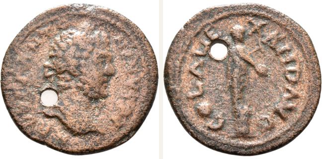 Alexandria Troas, Caracalla, bronze coin — Statue of Apollo Smintheus (CN type 20081)