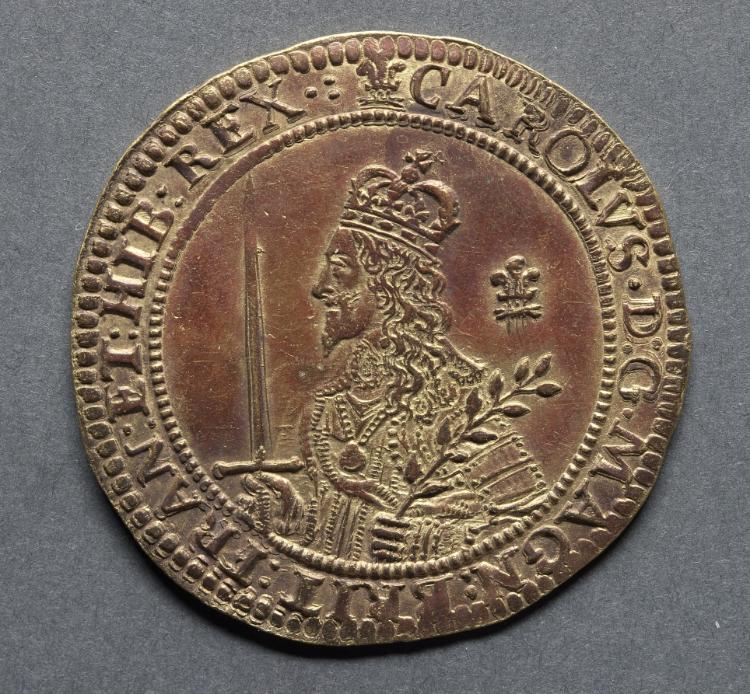 Triple Unite or Three Pound Piece: Charles I (obverse), 1643 (Cleveland Museum of Art 1969.195.a)