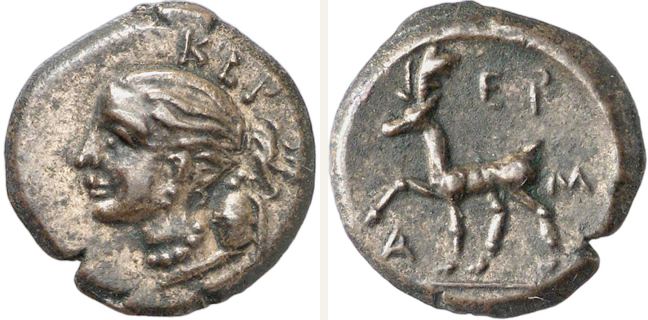 Kerkinitis, bronze coin — Stag advancing left (CN type 21014)