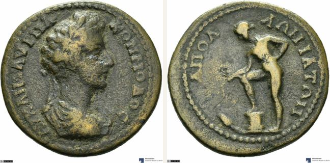 Apollonia ad Rhyndacum, Commodus, bronze coin — Apollo naked (CN type 13033)