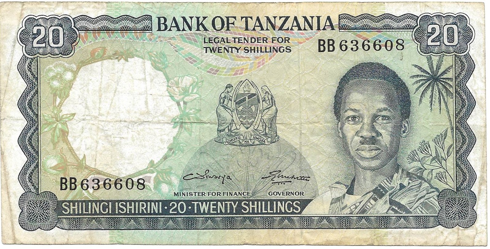 Obverse of 20 Shilingi (1966–1978), Pick 3
