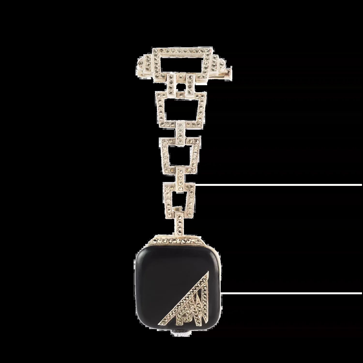 An Art Deco Silver Marcasite Enamel Watch Brooch - 1920