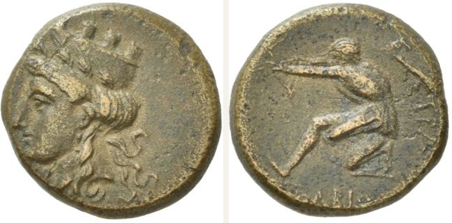 Olbia, bronze coin — Archer with bow case kneeling to shoot (CN type 22870)