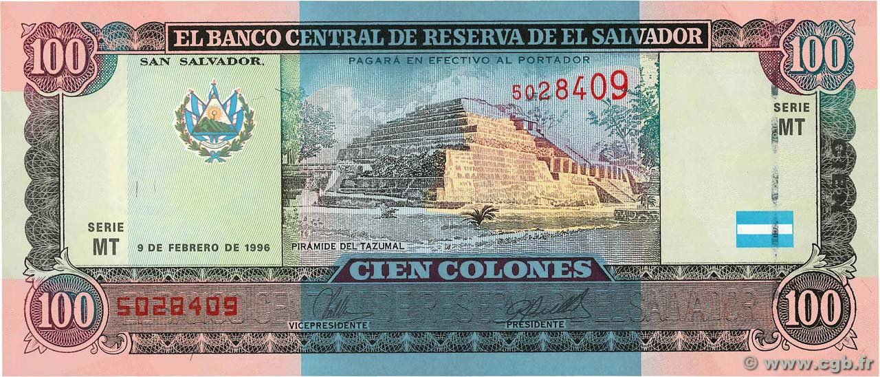 Obverse of 100 Colones (1996), Pick 146