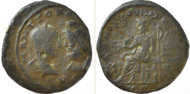 Markianopolis, Gordian III., bronze coin — Zeus enthroned left (CN type 22559)