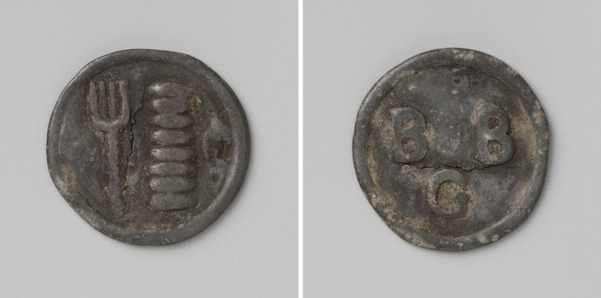 Bakers' and brewers' guild of Arnhem, lead token entitling the bearer to bread during distribution to the poor