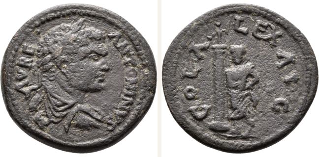 Alexandria Troas, Caracalla, bronze coin — Male figure standing facing (CN type 20080)