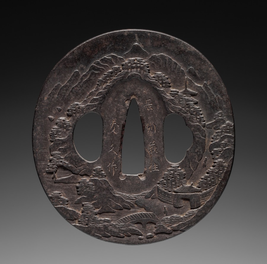 Sword Guard (Tsuba) with Chinese Landscape, mid-1700s (Cleveland Museum of Art 1919.305)