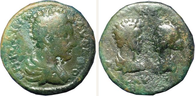 Parion, Marc Aurel, bronze coin — Head of Marcus Aurelius with padulamentum l (CN type 22673)