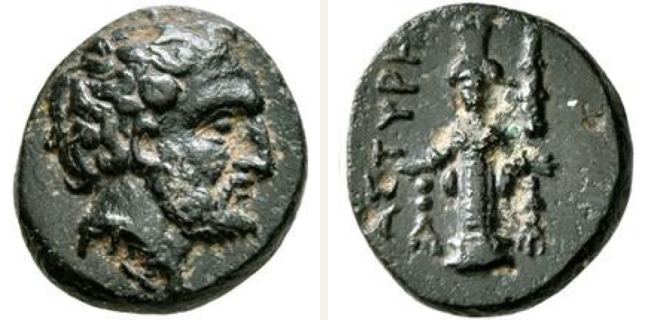 Astyra, Tissaphernes, bronze coin — Facing cult-statue of Artemis Astyrene (CN type 20321)