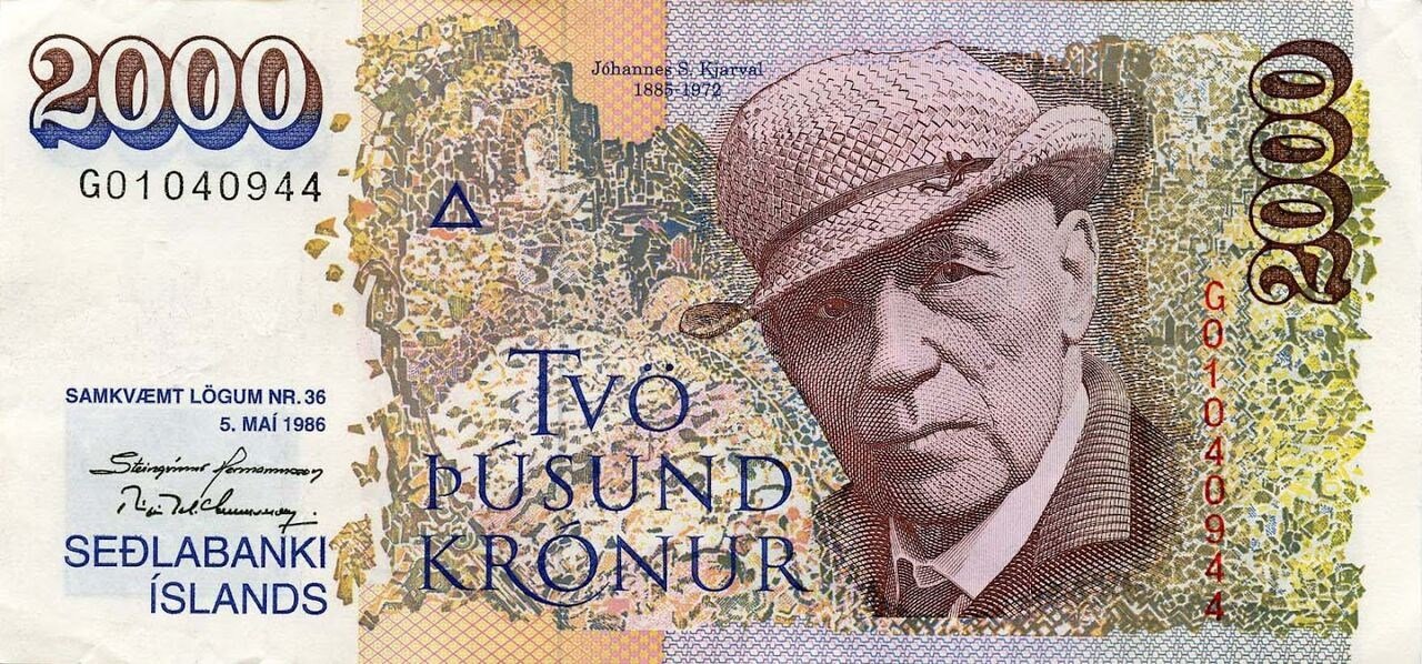 Obverse of 2000 Kronur (1986 (1986–2013)), Pick 57