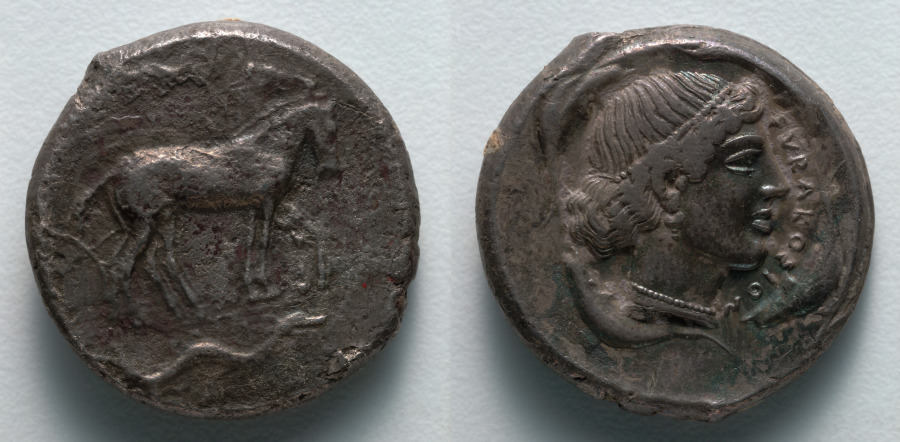 Tetradrachm: Quadriga (obverse); Head of Arethousa (reverse), c. 467–440 BCE (Cleveland Museum of Art 1916.976)