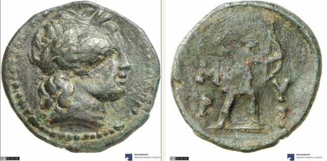 Myrina, bronze coin — Artemis standing right (CN type 19868)