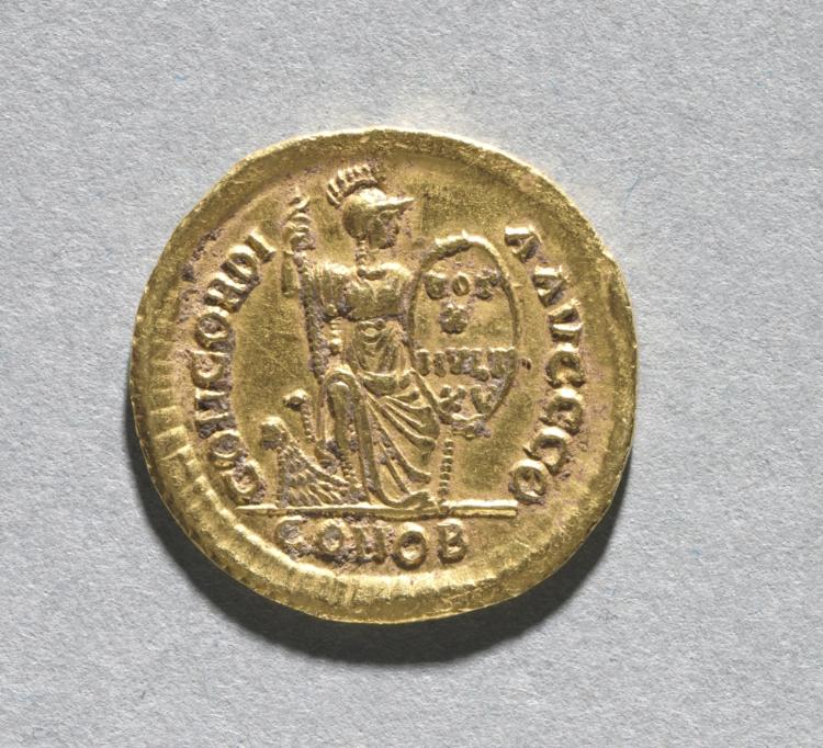 Solidus of Theodosius I the Great (reverse), 383–88 CE (Cleveland Museum of Art 1968.52.b)
