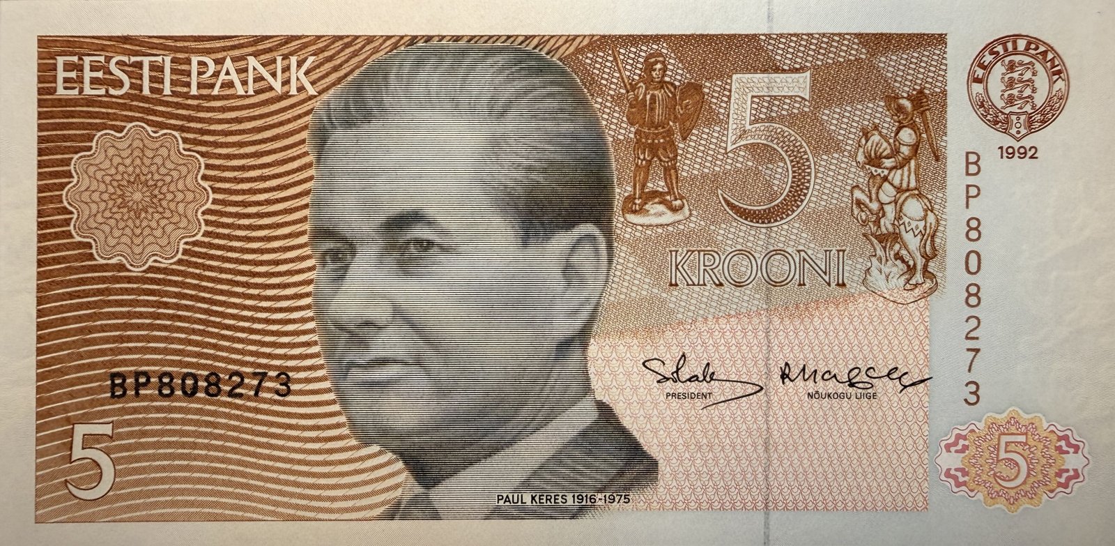 Obverse of 5 Krooni (1991–1992 (1992–1994)), Pick 71