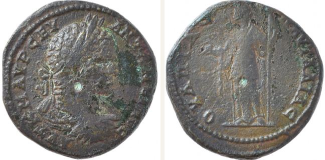 Pautalia, Caracalla, bronze coin — Hera enthroned left (CN type 22558)
