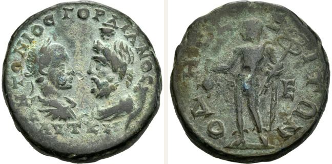 Odessos, Gordian III., bronze coin — Hermes standing left (CN type 16079)