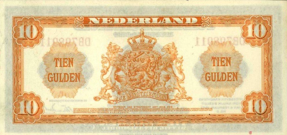 Reverse of 10 Gulden (1943), Pick 66