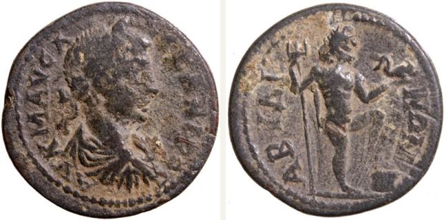 Abydos, Severus Alexander, bronze coin — Nude Poseidon standing right (CN type 3501)