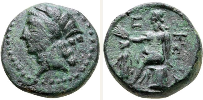 Sestos, large denomination (bronze) — Demeter seated left on basket and holding ears of corn (CN type 22733)