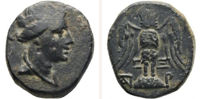 Amisos, drachm — Owl facing with spread wings standing on shield (CN type 23319)