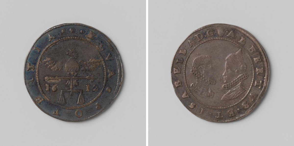 Aachen placed under the imperial ban, jeton in honour of Albert and Isabella of Austria