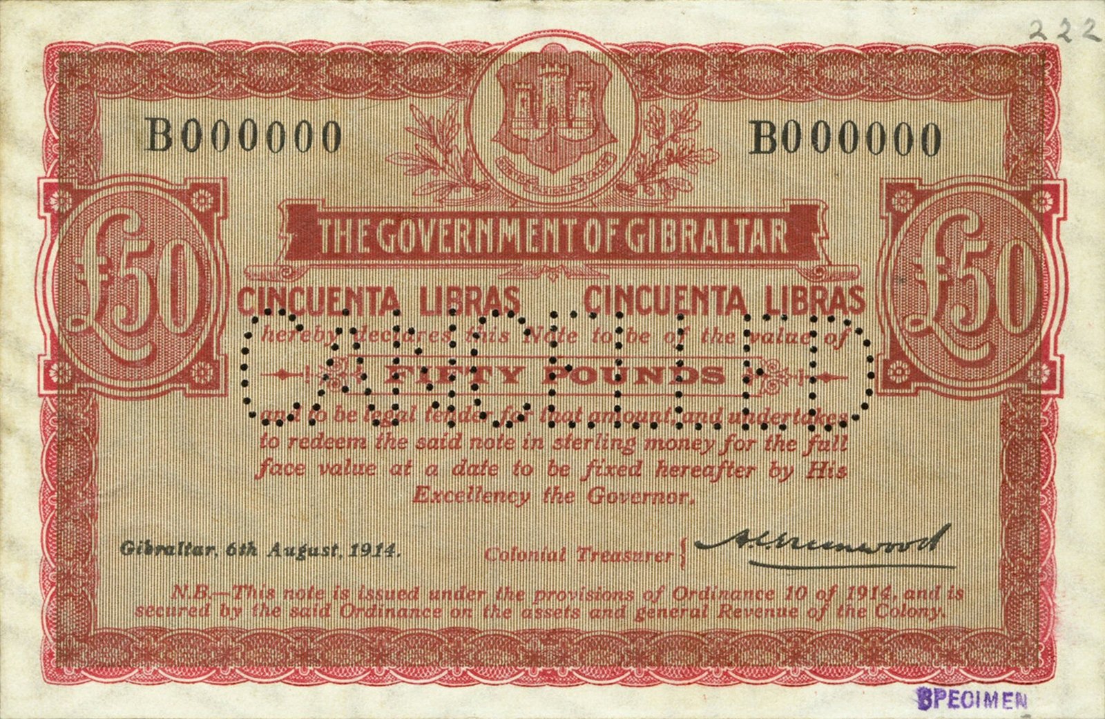 Obverse of 50 Pounds (1914), Pick 10
