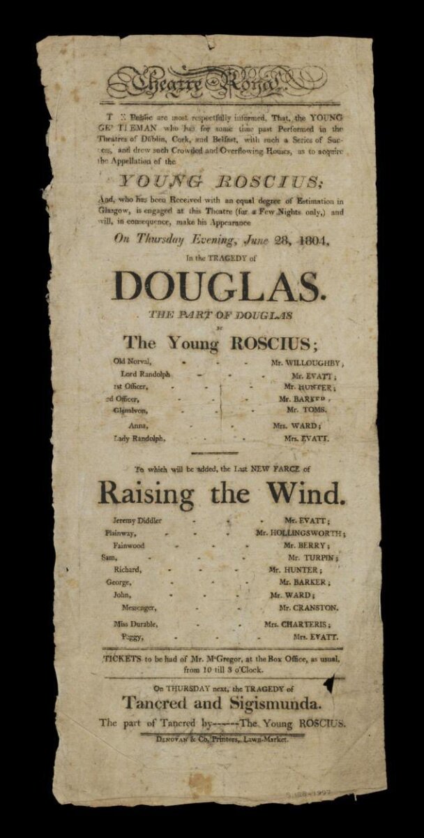 Playbill — Playbill advertising William Henry West Betty, 'The Young Roscius', 1804, Edinburgh, 1804