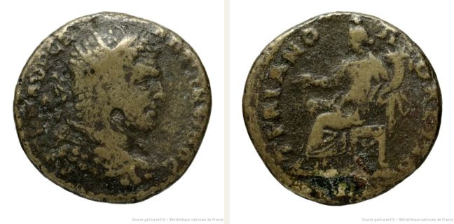 Traianopolis, Caracalla, Double unit — Homonoia enthroned left (CN type 2719)