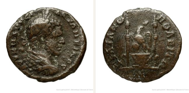 Traianopolis, Caracalla, unit — Eagle standing right on altar (CN type 2751)