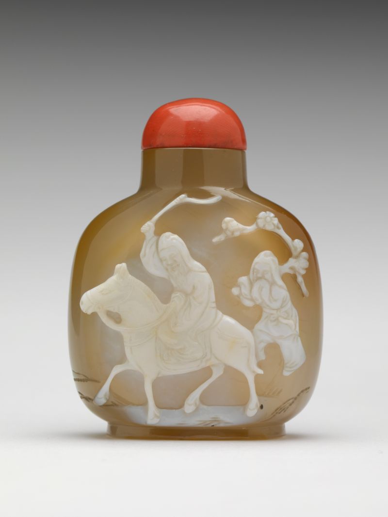 Snuff bottle carved with Meng Haoran riding mule, Official School (China)