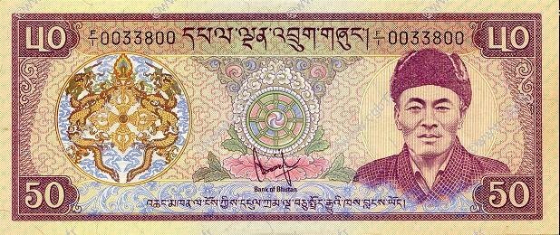 Obverse of 50 Ngultrums (1981), Pick 10