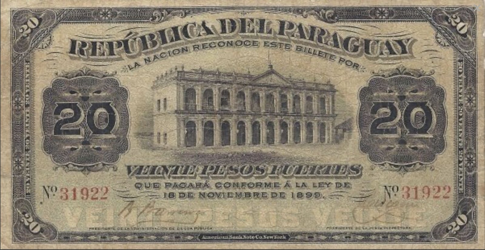 Obverse of 20 Pesos (1899), Pick 100