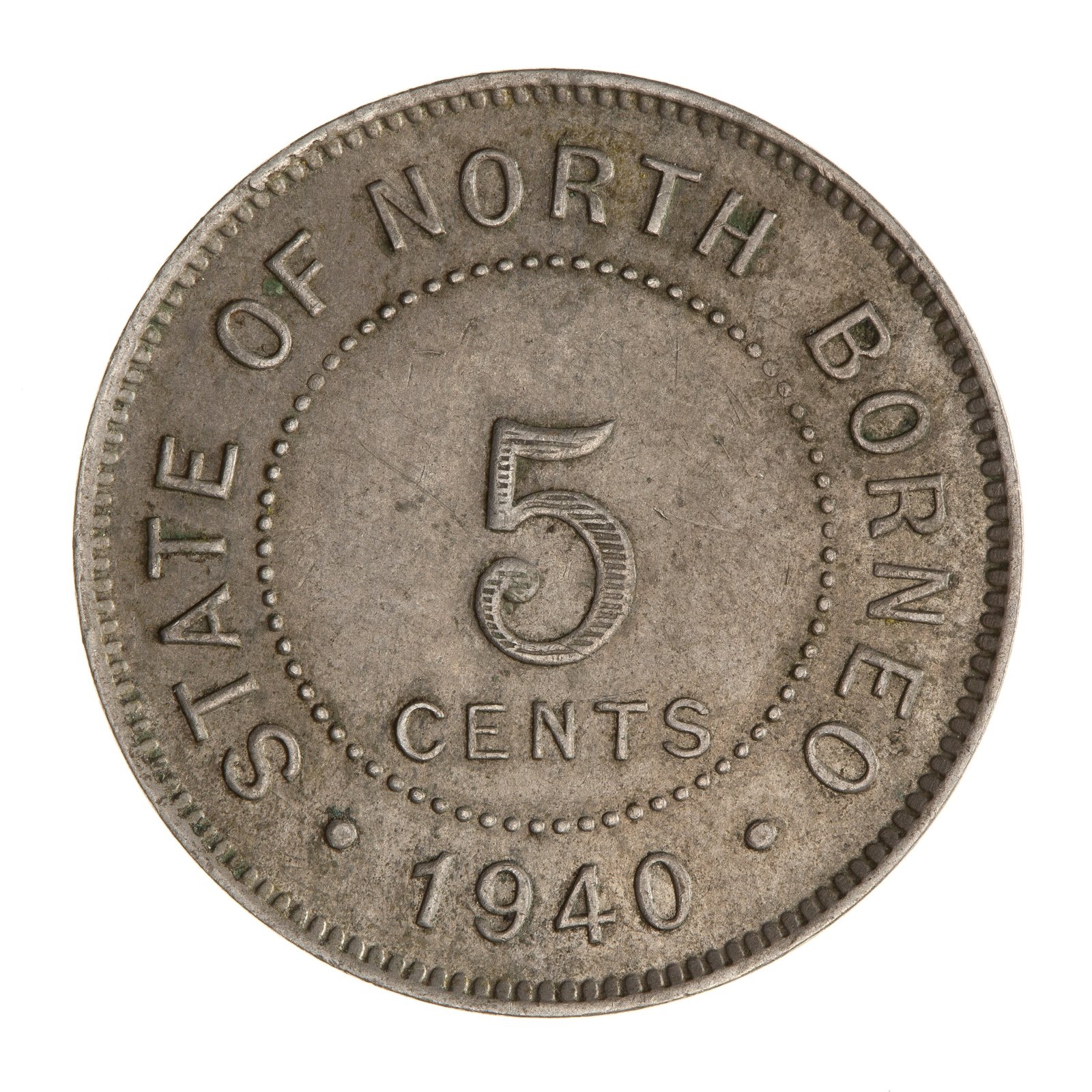 Coin, 5 cents British North Borneo, Malaysia, 1940 — museum object NU 8921