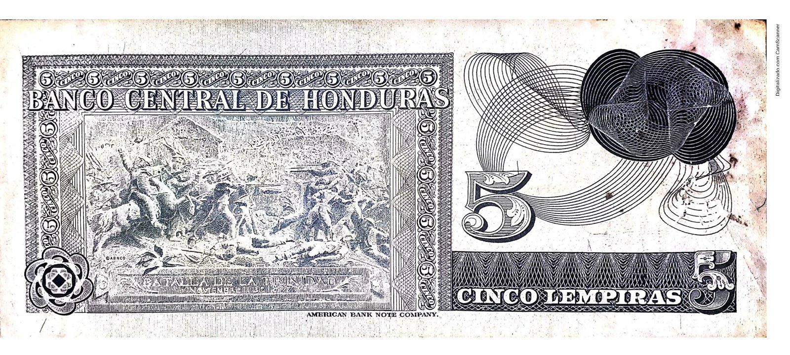 Reverse of 5 Lempiras (1974–1978), Pick 59