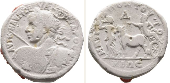 Tomis, Severus Alexander, 4 unit — Male figure seated right (CN type 12493)