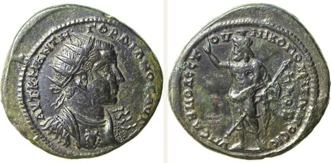 Nikopolis ad Istrum, Gordian III., bronze coin — Serapis standing facing (CN type 15856)