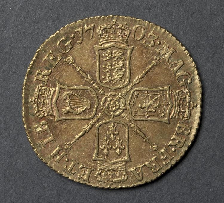 Half Guinea: Shields with Rose (reverse), 1703 (Cleveland Museum of Art 1969.205.b)