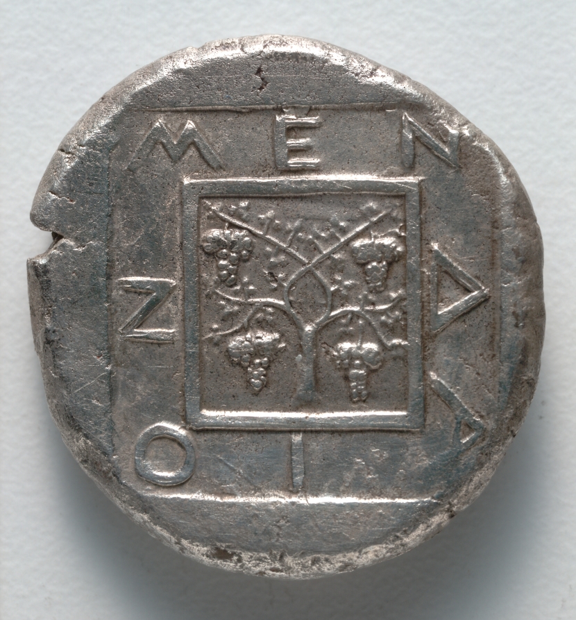 Tetradrachm: Grapevine within Square and Incuse Square (reverse), c. 430 BCE (Cleveland Museum of Art 1929.912.b)