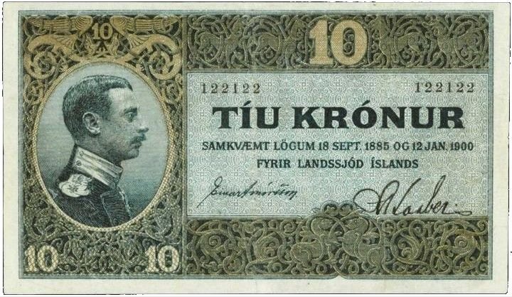 Obverse of 10 Krónur (1900 (1916)), Pick 8