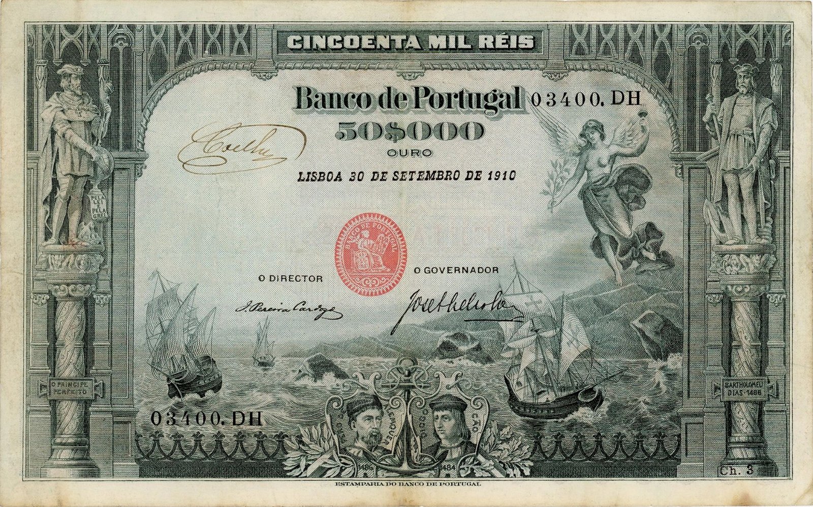 Obverse of 50 000 Réis (1904–1910), Pick 85