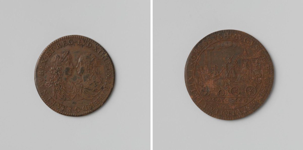 Arrival of Maria Theresa in Paris, jeton struck in honour of Louis XIV and Maria Theresa, King and Queen of France