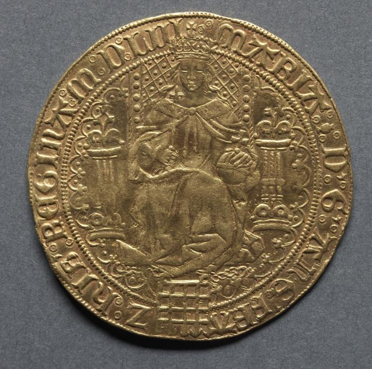 Sovereign: Mary Enthroned (obverse), 1553 (Cleveland Museum of Art 1969.179.a)